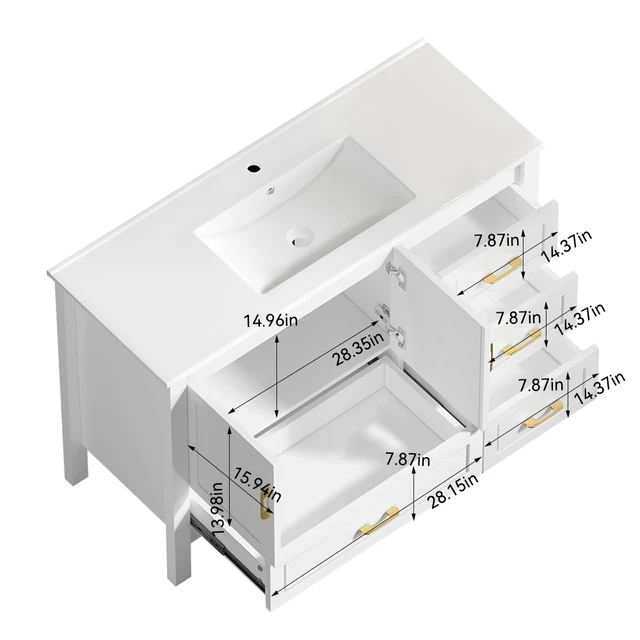 Alt view image 5 of 7 - Inchwhite Vanity Abundant Storage Cabinet Soft Close Doors and 4 Drawers Excluding the Ceramic Basin, White, MDF
