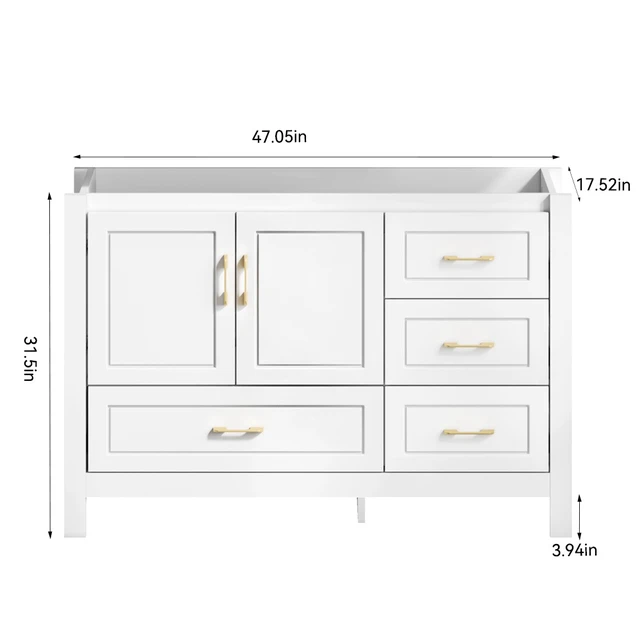 Alt view image 3 of 7 - Inchwhite Vanity Abundant Storage Cabinet Soft Close Doors and 4 Drawers Excluding the Ceramic Basin, White, MDF