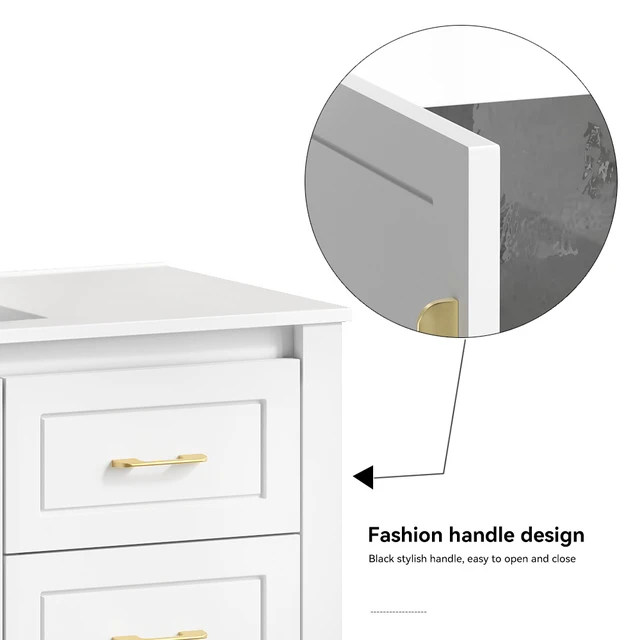 Alt view image 6 of 7 - Inchwhite Vanity Abundant Storage Cabinet Soft Close Doors and 4 Drawers Excluding the Ceramic Basin, White, MDF