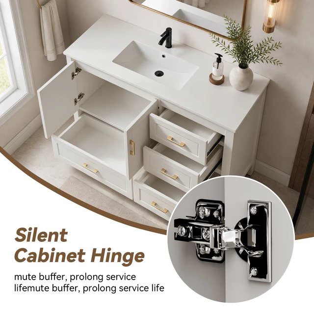 Alt view image 7 of 7 - Inchwhite Vanity Abundant Storage Cabinet Soft Close Doors and 4 Drawers Excluding the Ceramic Basin, White, MDF