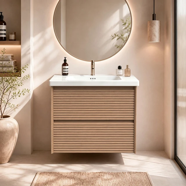 Main image of Wall Mount 24 Inch Vanity with Ceramic Sink with One Faucet Holes, Soft Close 2 Drawer Large Storage Floating Vanity