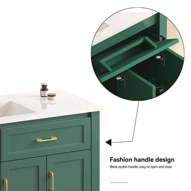 Alt view image 5 of 7 - 48 Inch Vanity, Abundant Storage Cabinet Soft Close Doors and 4 Drawers Excluding the Ceramic Basin, Green, MDF