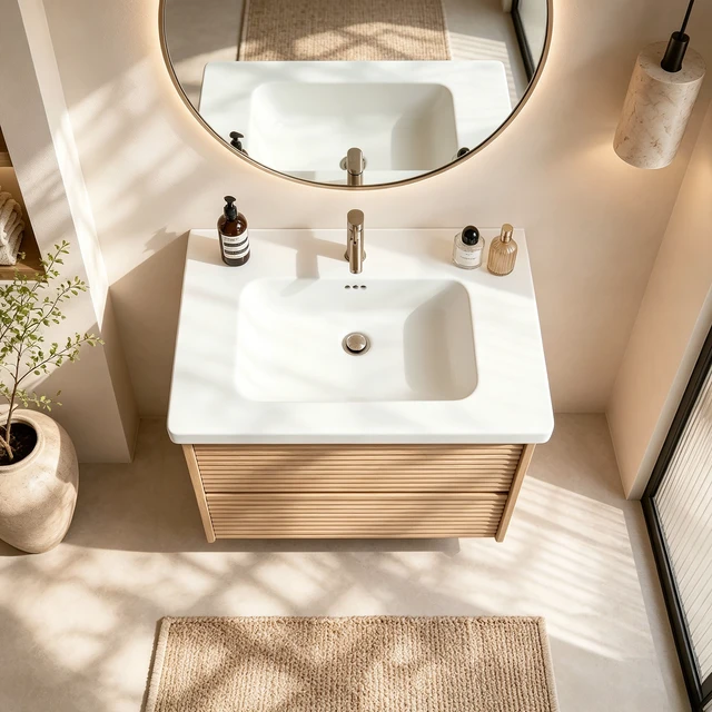 Alt view image 3 of 7 - Wall Mount 24 Inch Vanity with Ceramic Sink with One Faucet Holes, Soft Close 2 Drawer Large Storage Floating Vanity