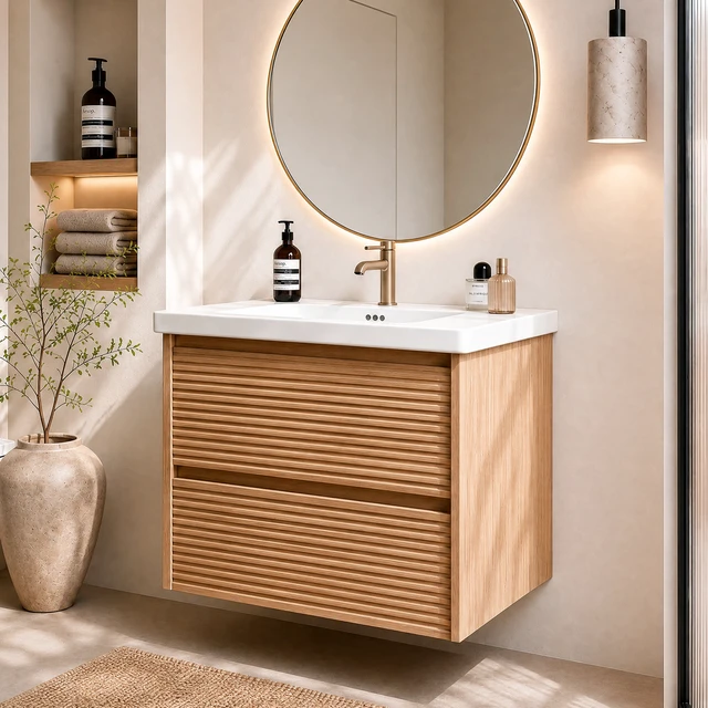 Alt view image 2 of 7 - Wall Mount 24 Inch Vanity with Ceramic Sink with One Faucet Holes, Soft Close 2 Drawer Large Storage Floating Vanity
