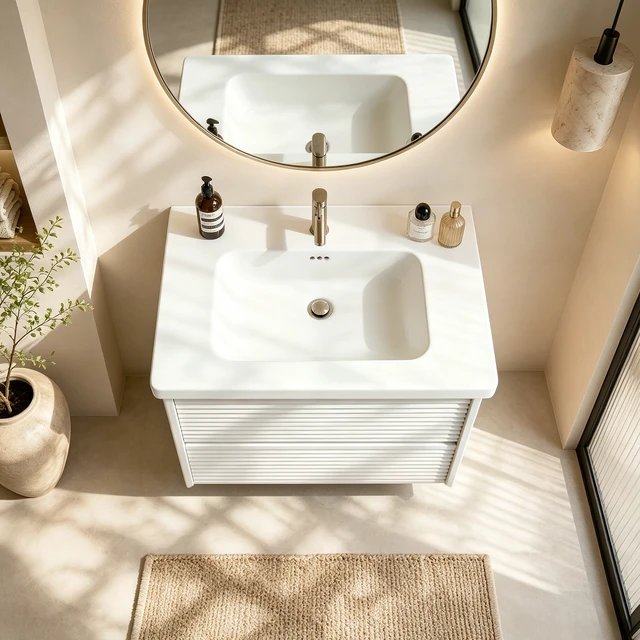 Alt view image 3 of 7 - Wall Mount 24 Inch Vanity with Ceramic Sink with One Faucet Holes, Soft Close 2 Drawer Large Storage Floating Vanity