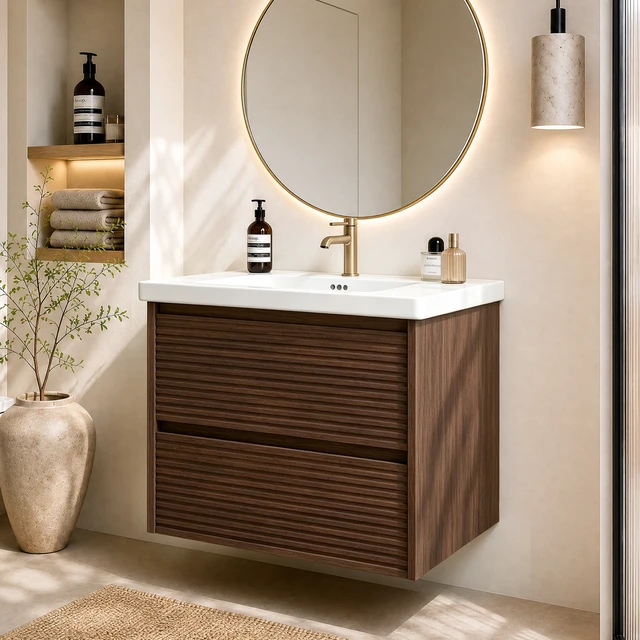 Alt view image 2 of 7 - Wall Mount 24 Inch Vanity with Ceramic Sink with One Faucet Holes, Soft Close 2 Drawer Large Storage Floating Vanity