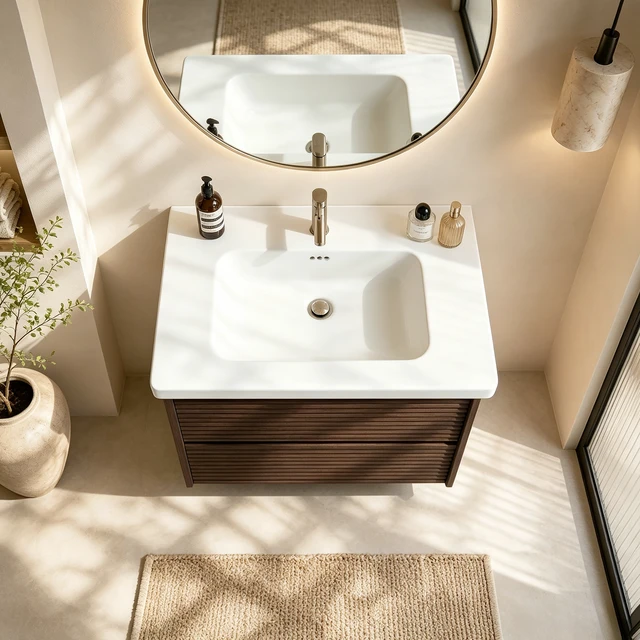 Alt view image 3 of 7 - Wall Mount 24 Inch Vanity with Ceramic Sink with One Faucet Holes, Soft Close 2 Drawer Large Storage Floating Vanity