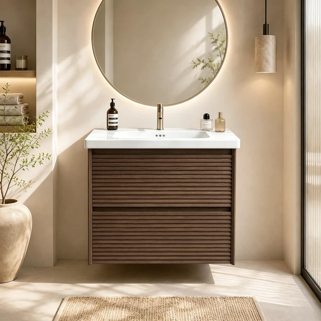 Main image of Wall Mount 24 Inch Vanity with Ceramic Sink with One Faucet Holes, Soft Close 2 Drawer Large Storage Floating Vanity