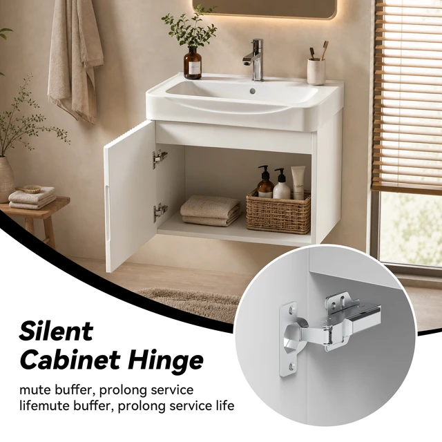 Alt view image 7 of 7 - Wall Inch Vanity with Ceramic Sink with One Faucet Holes, Cabinet Soft Close Doors Pre Installed and Completed, White