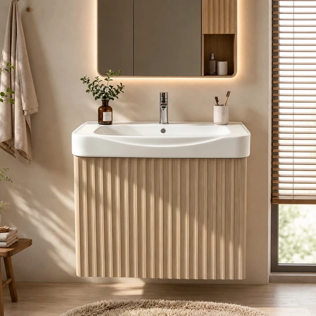 Main image of Wall Inch Vanity with Ceramic Sink with One Faucet Holes, Cabinet Soft Close Doors Pre Installed and Completed, Light