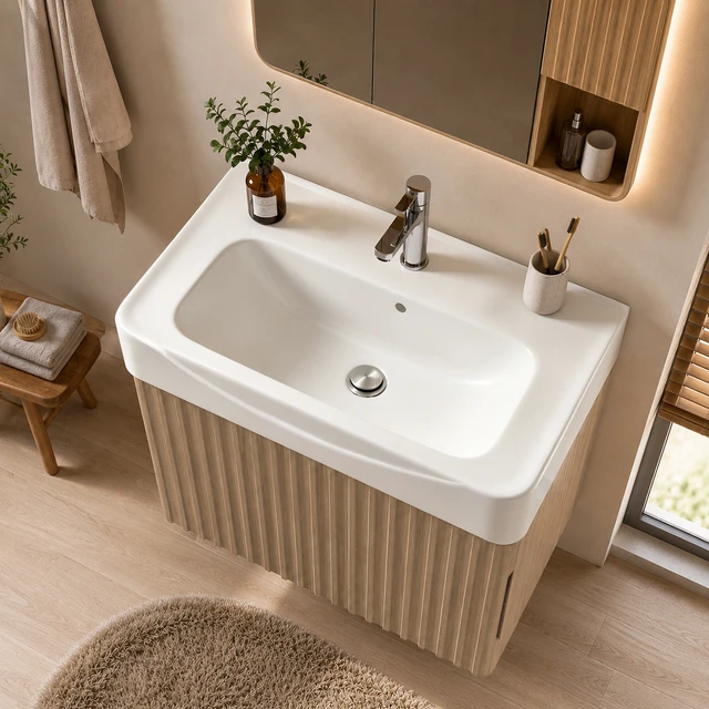 Alt view image 3 of 7 - Wall Inch Vanity with Ceramic Sink with One Faucet Holes, Cabinet Soft Close Doors Pre Installed and Completed, Light