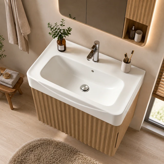Alt view image 3 of 7 - Wall Inchwood Vanity with Ceramic Sink with One Faucet Holes, Cabinet Soft Close Doors Pre Installed and Completed