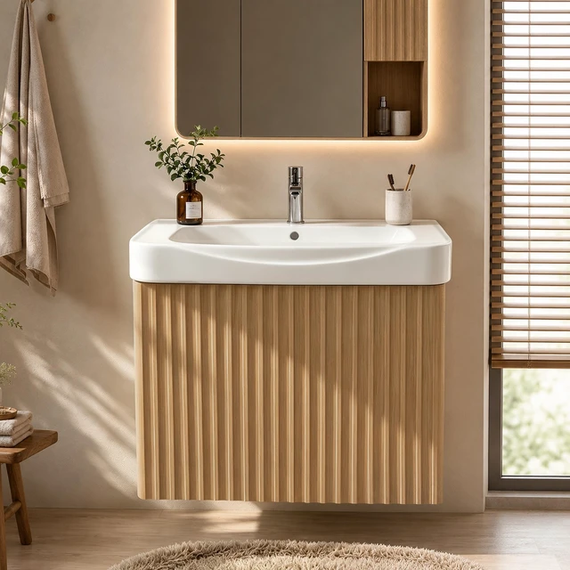 Main image of Wall Inchwood Vanity with Ceramic Sink with One Faucet Holes, Cabinet Soft Close Doors Pre Installed and Completed