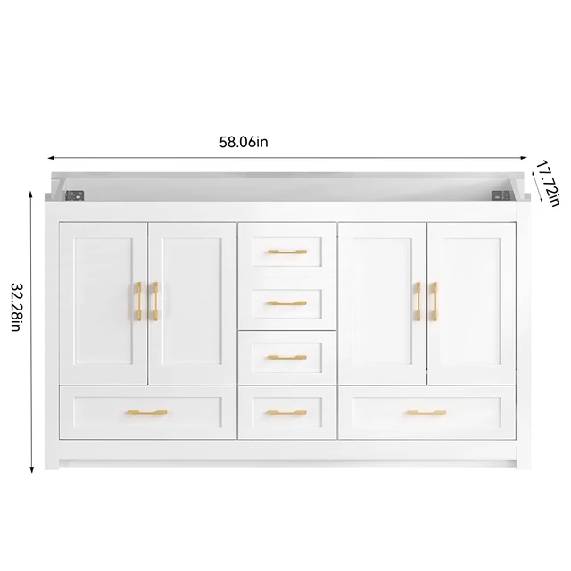 Alt view image 2 of 7 - Inchwhite Vanity Abundant Storage Cabinet Soft Close Doors and 10 Drawers Excluding the Ceramic Basin, White, MDF