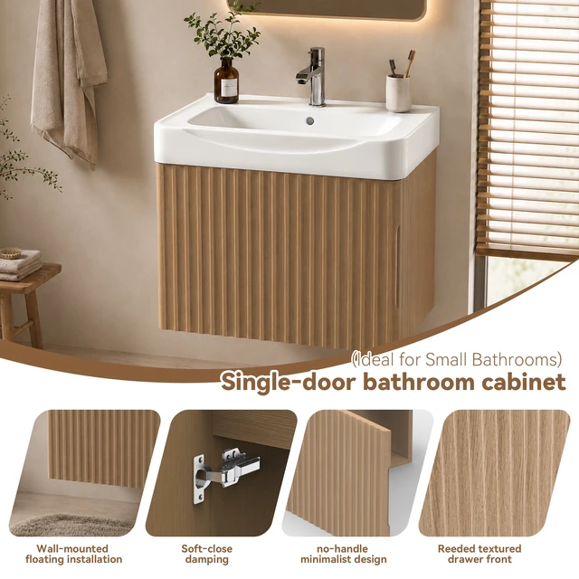 Alt view image 7 of 7 - Wall Inchwood Vanity with Ceramic Sink with One Faucet Holes, Cabinet Soft Close Doors Pre Installed and Completed