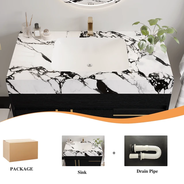 Alt view image 3 of 7 - Yb, Black White, Sintered Stone, Vanities