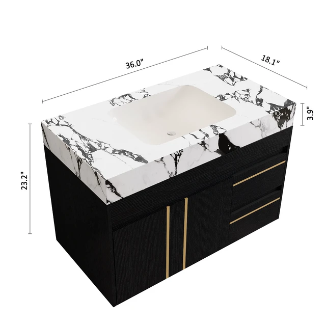 Alt view image 4 of 7 - Yb, Black White, Sintered Stone, Vanities
