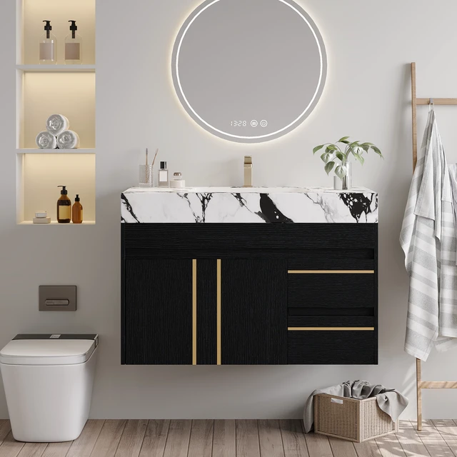 Alt view image 2 of 7 - Yb, Black White, Sintered Stone, Vanities