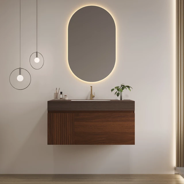 Alt view image 5 of 7 - 36 Inch Floating Vanity with Seamless Sintered Stone Top and Ceramic Basin Soft Close Drawer Cabinet, Wall-Mounted