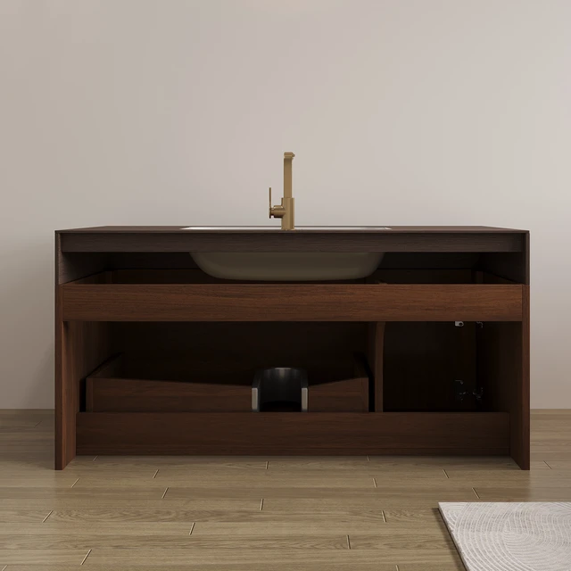 Alt view image 6 of 7 - 36 Inch Floating Vanity with Seamless Sintered Stone Top and Ceramic Basin Soft Close Drawer Cabinet, Wall-Mounted