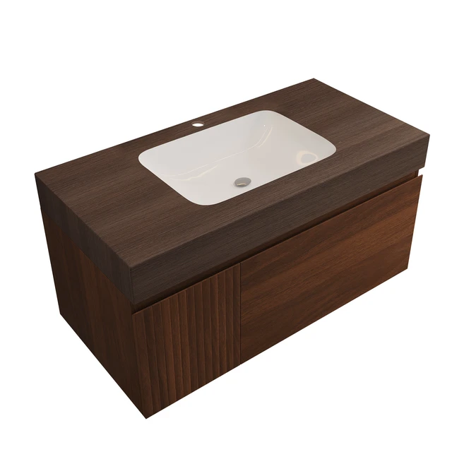 Alt view image 7 of 7 - 36 Inch Floating Vanity with Seamless Sintered Stone Top and Ceramic Basin Soft Close Drawer Cabinet, Wall-Mounted