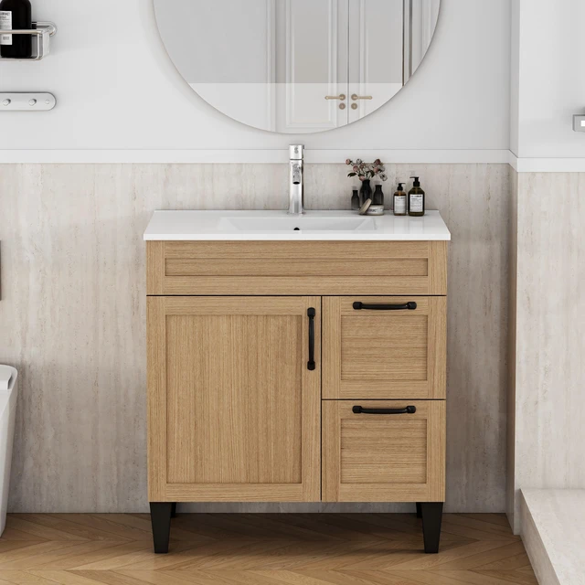 Main image of 31.5 Inch Vanity with Sink Combo, Cabinet with 1 Doors and 2 Drawer Black Metal Handle Feet Soft Close Hinge Mordern