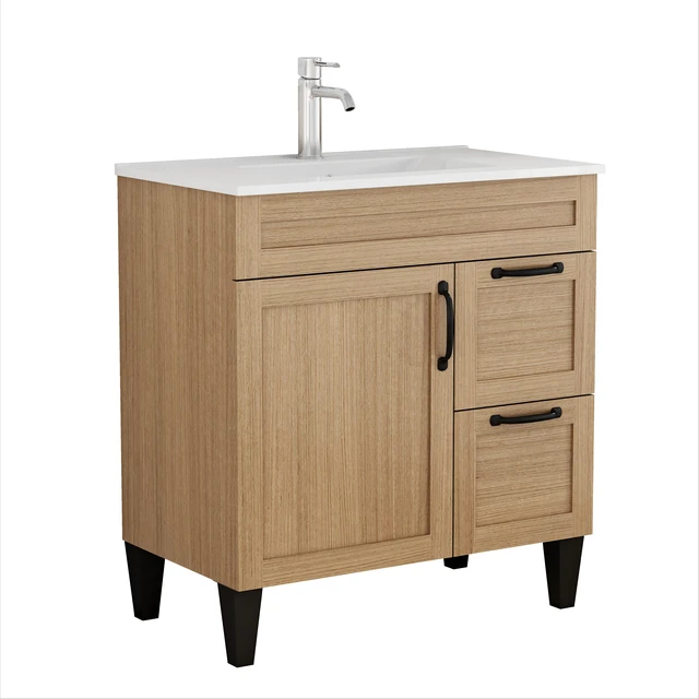 Alt view image 3 of 4 - 31.5 Inch Vanity with Sink Combo, Cabinet with 1 Doors and 2 Drawer Black Metal Handle Feet Soft Close Hinge Mordern