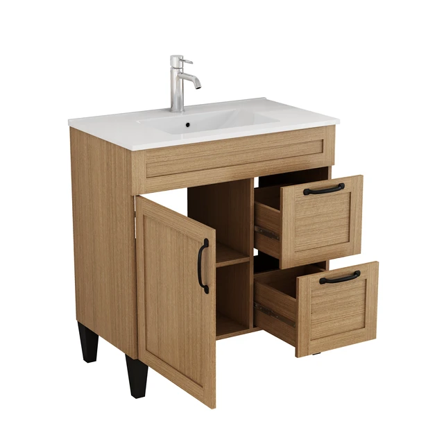 Alt view image 2 of 4 - 31.5 Inch Vanity with Sink Combo, Cabinet with 1 Doors and 2 Drawer Black Metal Handle Feet Soft Close Hinge Mordern