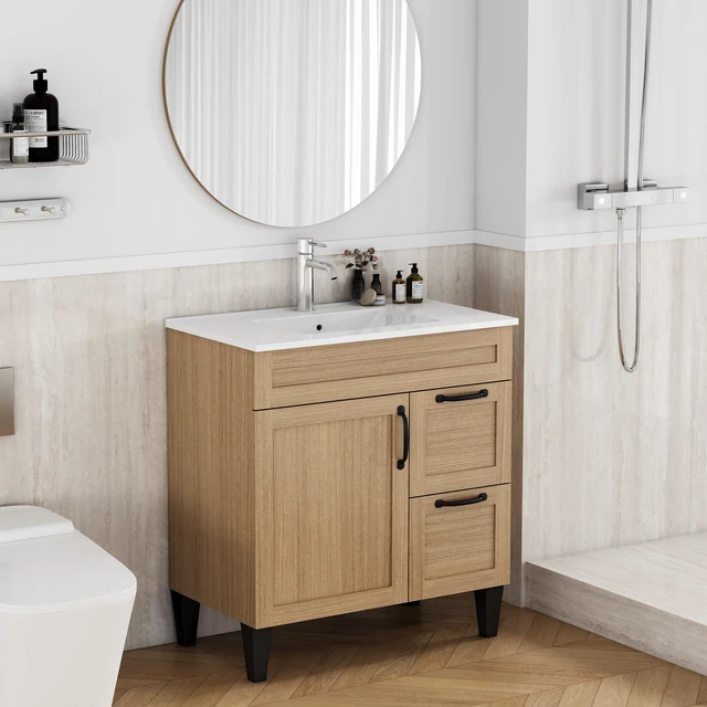 Alt view image 4 of 4 - 31.5 Inch Vanity with Sink Combo, Cabinet with 1 Doors and 2 Drawer Black Metal Handle Feet Soft Close Hinge Mordern