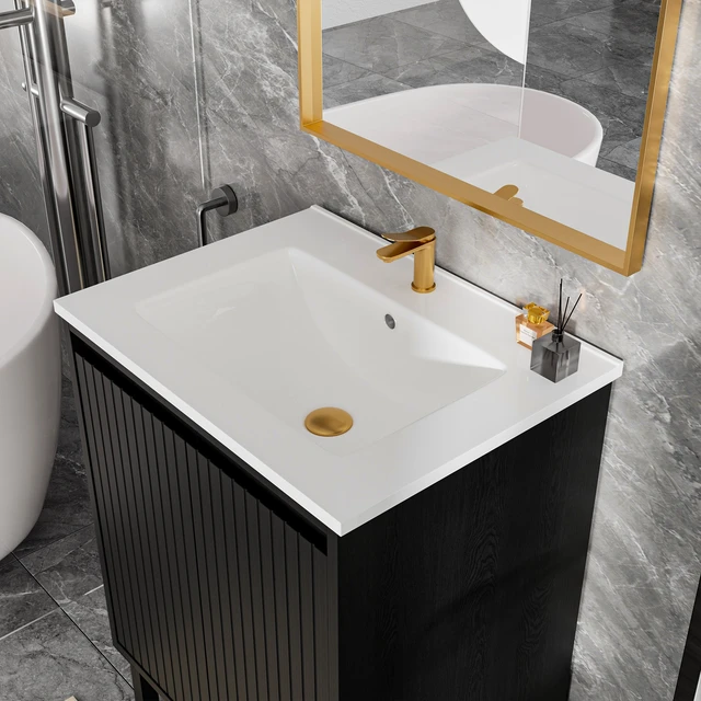 Alt view image 3 of 6 - 24 Inch Vanity Cabinet Without Sink Freestanding Fluted Vanity with Doors, Matt Black, MDF, Vanities