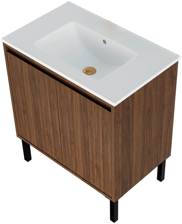 Main image of 36 Inch Vanity Cabinet Without Sink Freestanding Fluted Vanity with Doors, Matte Brown, MDF, Vanities