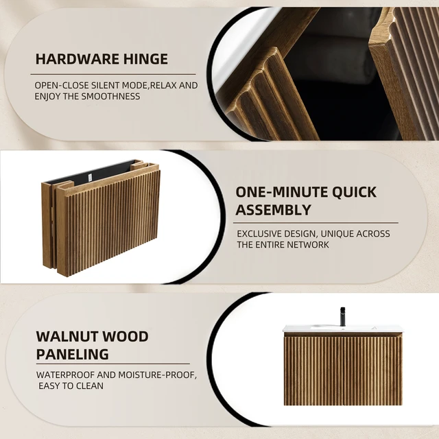 Alt view image 4 of 5 - 24 Inch Vanity Cabinet Without Sink Oak Wall Mounted Floating Folding Vanity with Doors, Golden Oak, MDF