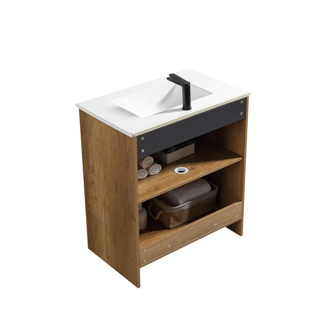 Alt view image 4 of 5 - 30 Inch Vanity Cabinet Without Sink Freestanding Vanity with Doors, Golden Oak, MDF, Vanities