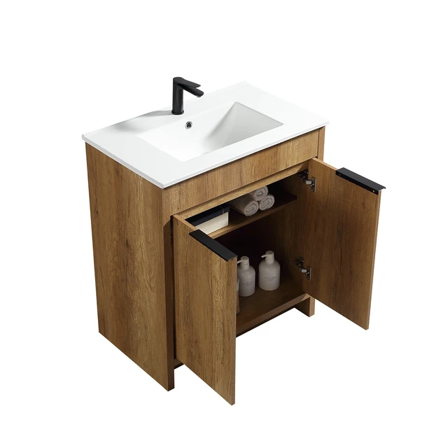 Alt view image 3 of 5 - 30 Inch Vanity Cabinet Without Sink Freestanding Vanity with Doors, Golden Oak, MDF, Vanities