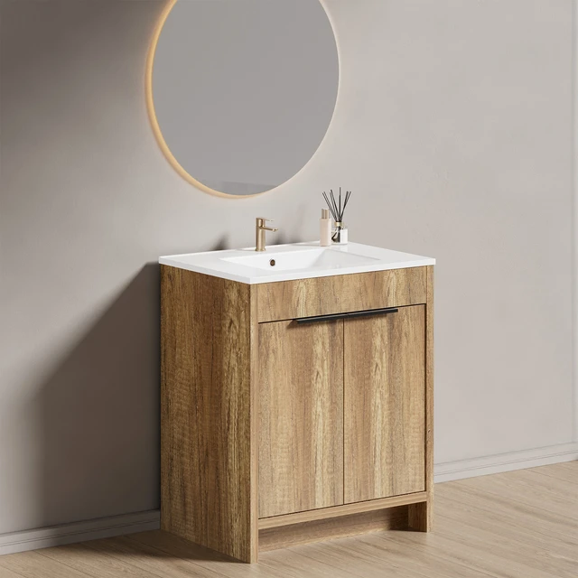 Alt view image 5 of 5 - 30 Inch Vanity Cabinet Without Sink Freestanding Vanity with Doors, Golden Oak, MDF, Vanities