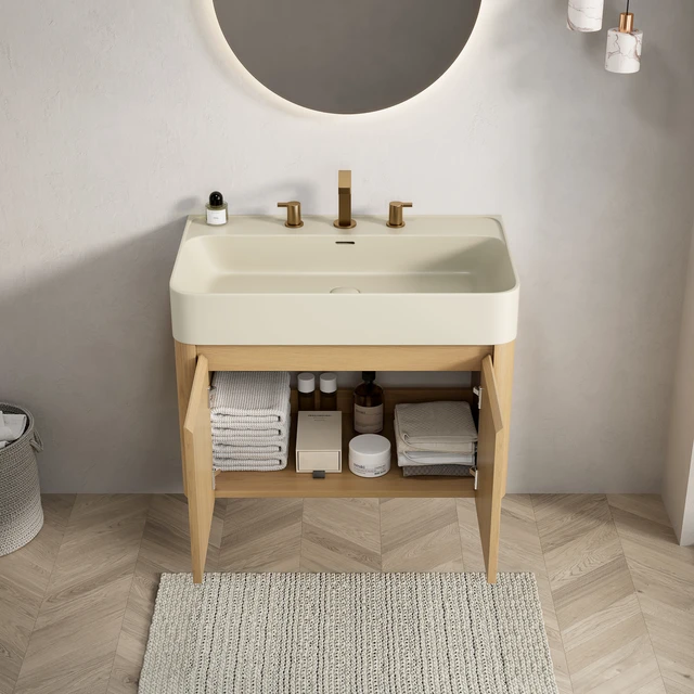 Alt view image 2 of 6 - 30 Inch Vanity and Sink, Floating Storage Cabinet Solid Surface Integrated Basin with Pre Drilled Faucet Holes