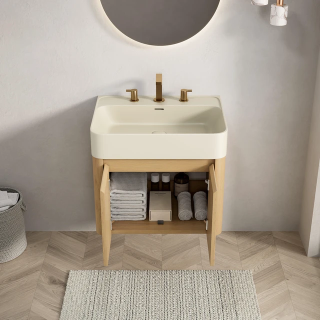 Alt view image 2 of 6 - 24 Inch Vanity and Sink, Floating Storage Cabinet Solid Surface Integrated Basin with Pre Drilled Faucet Holes