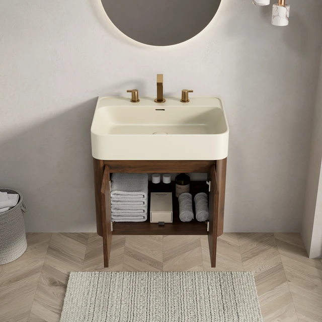 Alt view image 2 of 6 - 24 Inch Vanity and Sink, Floating Storage Cabinet Solid Surface Integrated Basin with Pre Drilled Faucet Holes