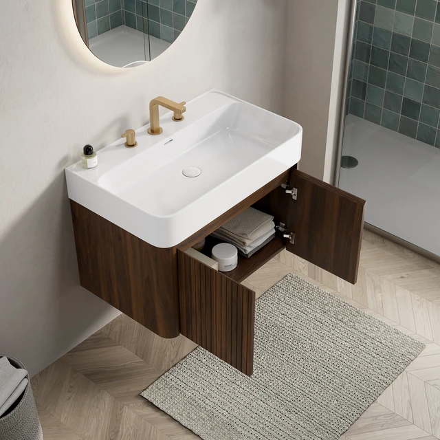 Alt view image 2 of 6 - 30 Inch Vanity and Sink, Floating Storage Cabinet Solid Surface Integrated Basin with Pre Drilled Faucet Holes