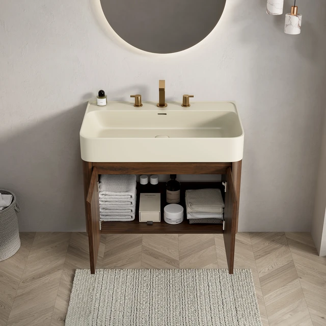 Alt view image 2 of 6 - 30 Inch Vanity and Sink, Floating Storage Cabinet Solid Surface Integrated Basin with Pre Drilled Faucet Holes