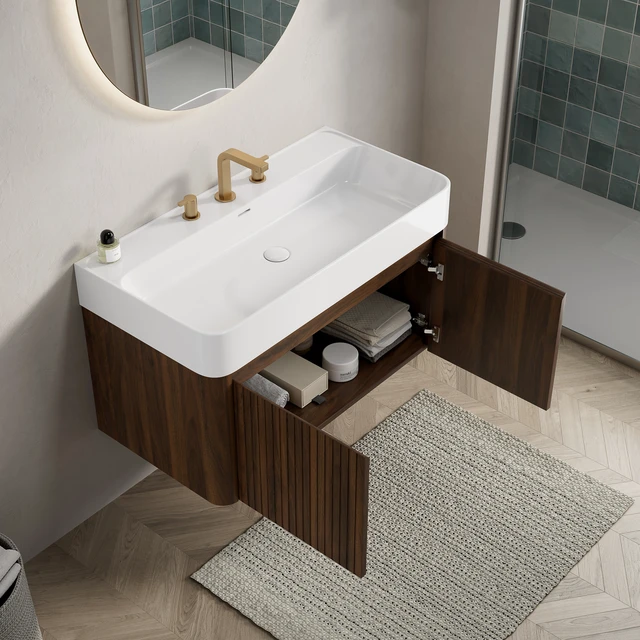 Alt view image 2 of 6 - 36 Inch Vanity and Sink, Floating Storage Cabinet Solid Surface Integrated Basin with Pre Drilled Faucet Holes