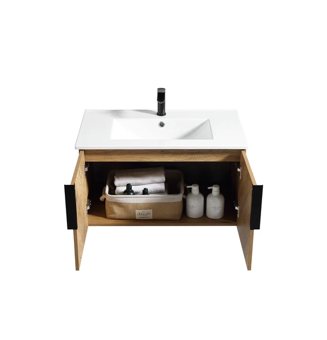 Alt view image 3 of 6 - 36 Inch Vanity Cabinet Without Sink Oak Wall Mounted Floating Vanity with Doors, Golden Oak, MDF, Vanities