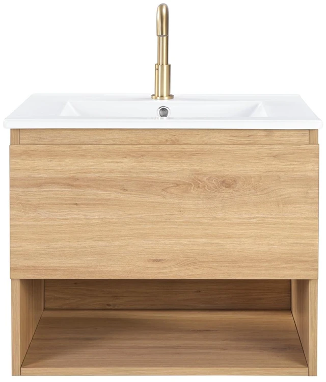 Main image of 24 Inch Vanity Cabinet Without Sink Oak Wall Mounted Floating Vanity with Drawers, MDF, Vanities