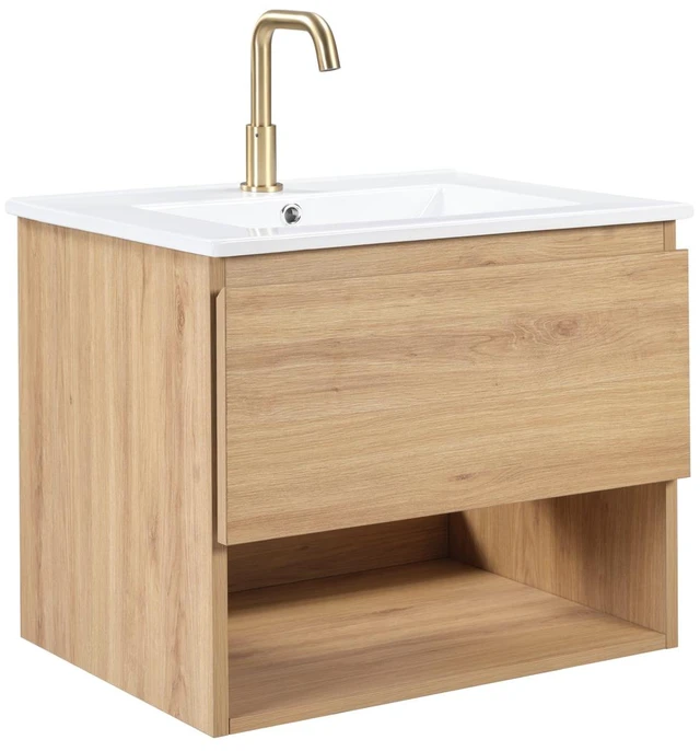 Alt view image 5 of 5 - 24 Inch Vanity Cabinet Without Sink Oak Wall Mounted Floating Vanity with Drawers, MDF, Vanities