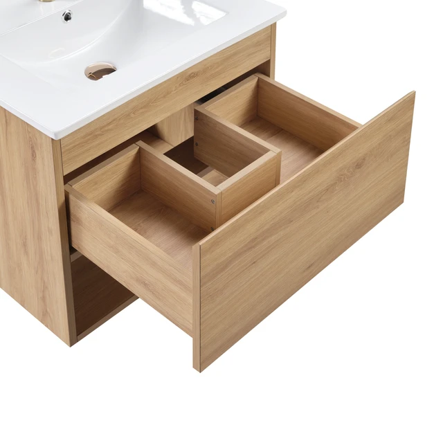 Alt view image 4 of 5 - 30 Inch Vanity Cabinet Without Sink Oak Wall Mounted Floating Vanity with Drawers, MDF, Vanities
