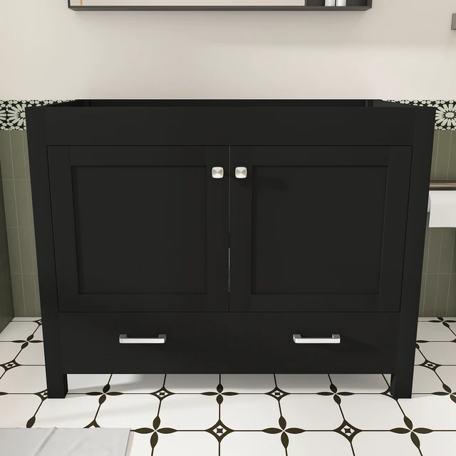 Alt view image 2 of 7 - 42 Inch Vanity with Soft Close Functional Cabinet, Single Drawer MDF with Water Based Finish Sink Not Included, Black