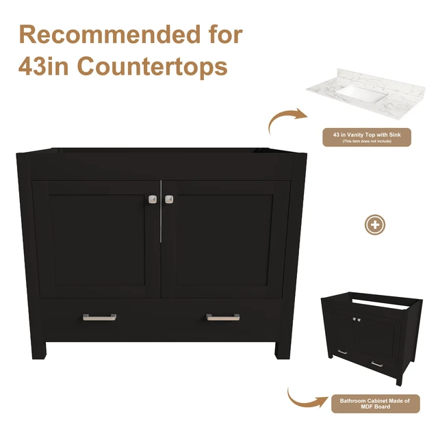 Alt view image 6 of 7 - 42 Inch Vanity with Soft Close Functional Cabinet, Single Drawer MDF with Water Based Finish Sink Not Included, Black