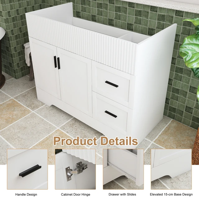 Alt view image 4 of 7 - 42 Inch Vanity with 2 Drawers, Vertical Grain MDF Cabinet with Soft Close Doors and Water Based Finish Sink Not