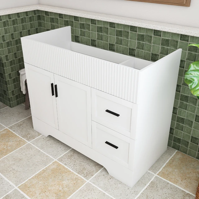 Alt view image 2 of 7 - 42 Inch Vanity with 2 Drawers, Vertical Grain MDF Cabinet with Soft Close Doors and Water Based Finish Sink Not