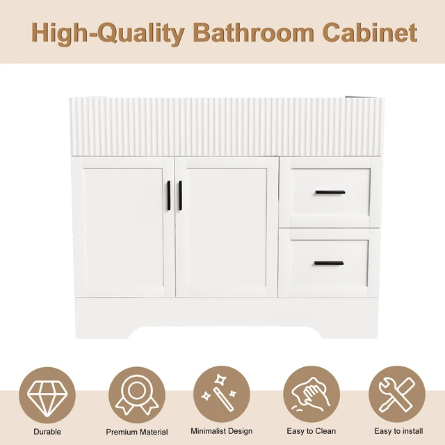 Alt view image 7 of 7 - 42 Inch Vanity with 2 Drawers, Vertical Grain MDF Cabinet with Soft Close Doors and Water Based Finish Sink Not